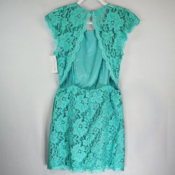 Pink Lily Dress Womens Large Turquoise Floral Lace Casual Backless Knee Length - Picture 2 of 13